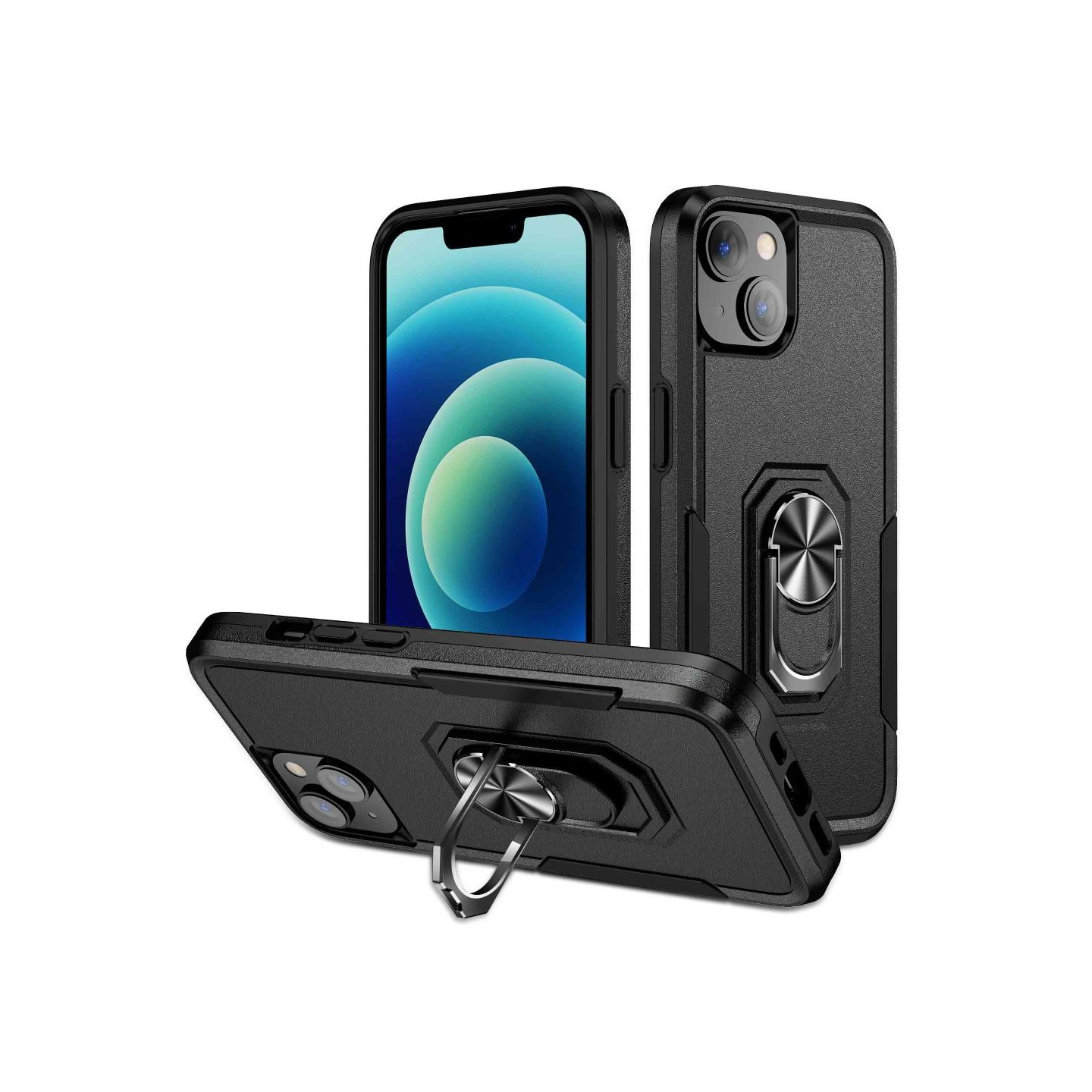 iPhone 14 Plus Shockproof TPU + PC Kickstand Phone Case Car Mount Metal Sheet - Black