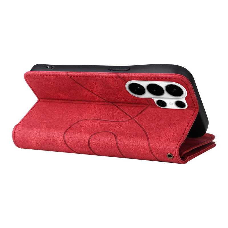 For Samsung Galaxy S26 Ultra Wallet Case with Zipper and Wrist Strap Stand - Red