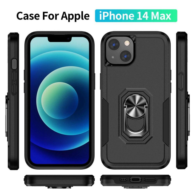 iPhone 14 Plus Stødsikker TPU + PC Kickstand Telefonetui Bilmonteret Metalplade - Sort