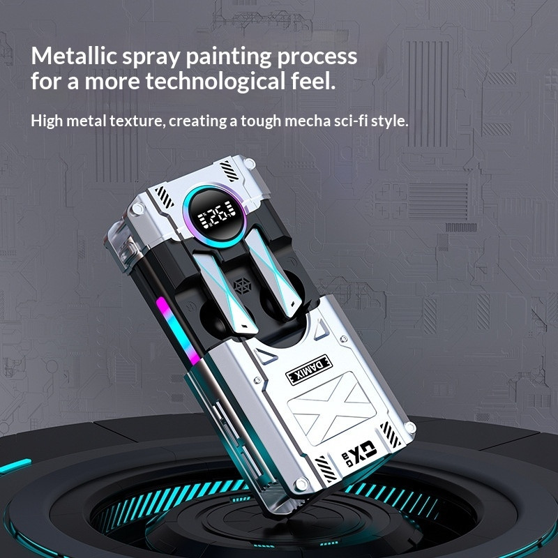 DX08 Støydempende Trådløse Hodetelefoner Mekaniske TWS Bluetooth Gaming - Sølv