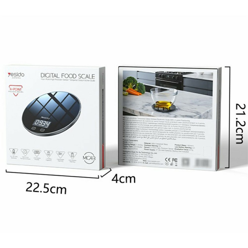 YESIDO Kitchen Scale Digital Scale Precision Scale LCD Display Supports 1-5000g Capacity
