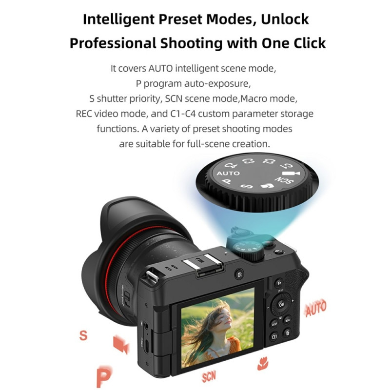 Digital Camera ORDRO G650 12X Optical Zoom Video Foldable Screen 5K Built-in Light