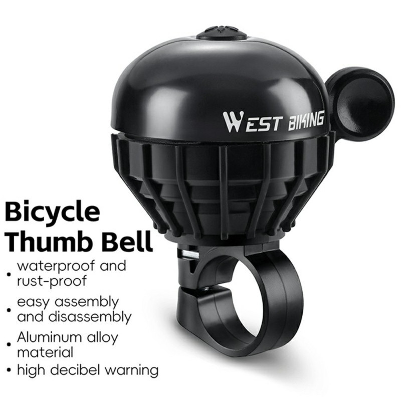WEST BIKING Bicycle Bell Waterproof Stainless Steel High Decibel - Black