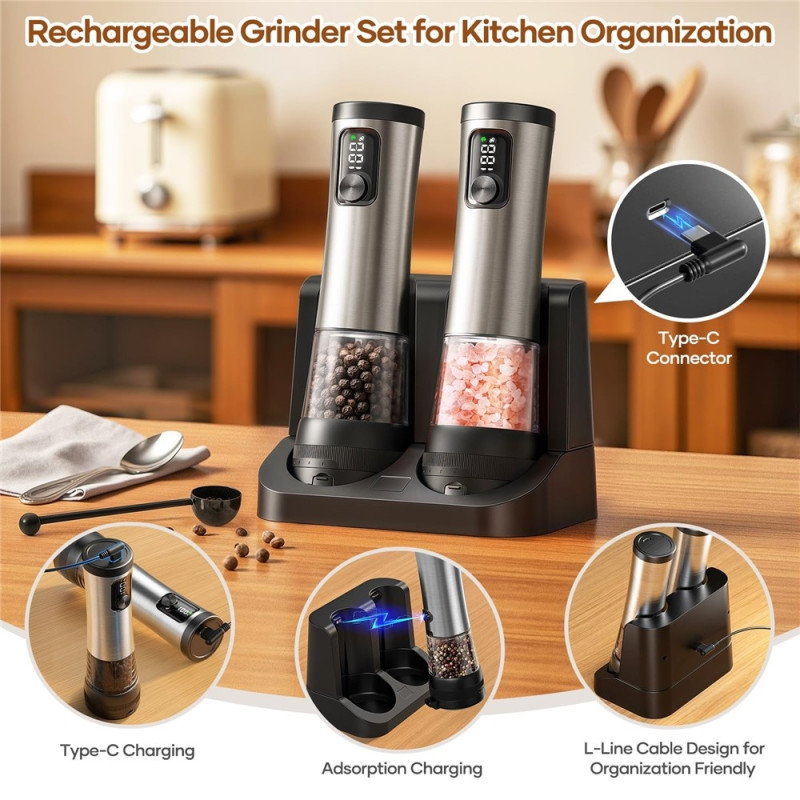 Salt Pepper Spice Grinder Stainless Steel Electric Spice Grinder Rechargeable