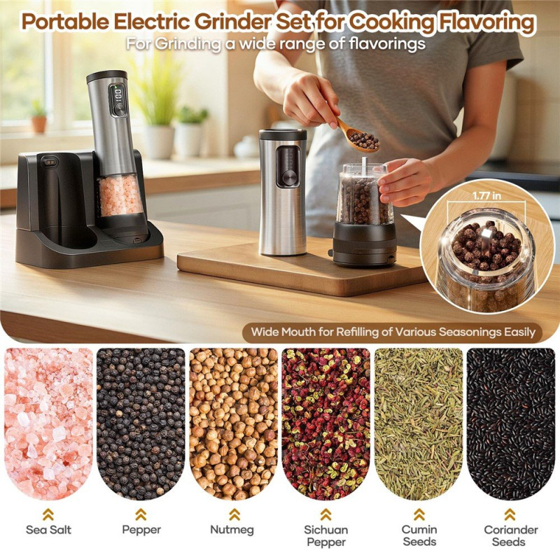 Salt Pepper Spice Grinder Stainless Steel Electric Spice Grinder Rechargeable