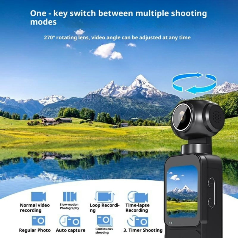 4K 60FPS 75MP Camera Action Camera 1.69" HD Night Vision 270° Rotating Lens