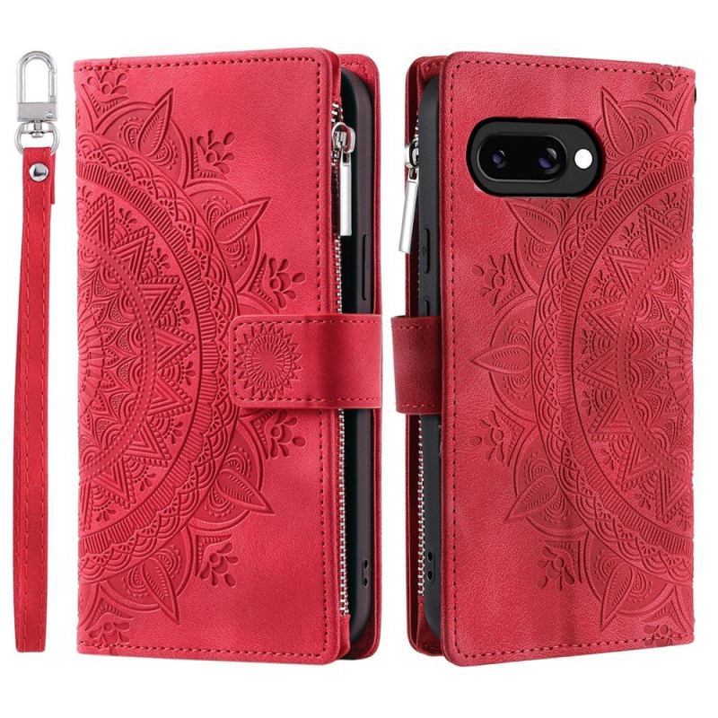 For Google Pixel 10a Wallet Case PU Leather Mandala Flower Pattern - Red