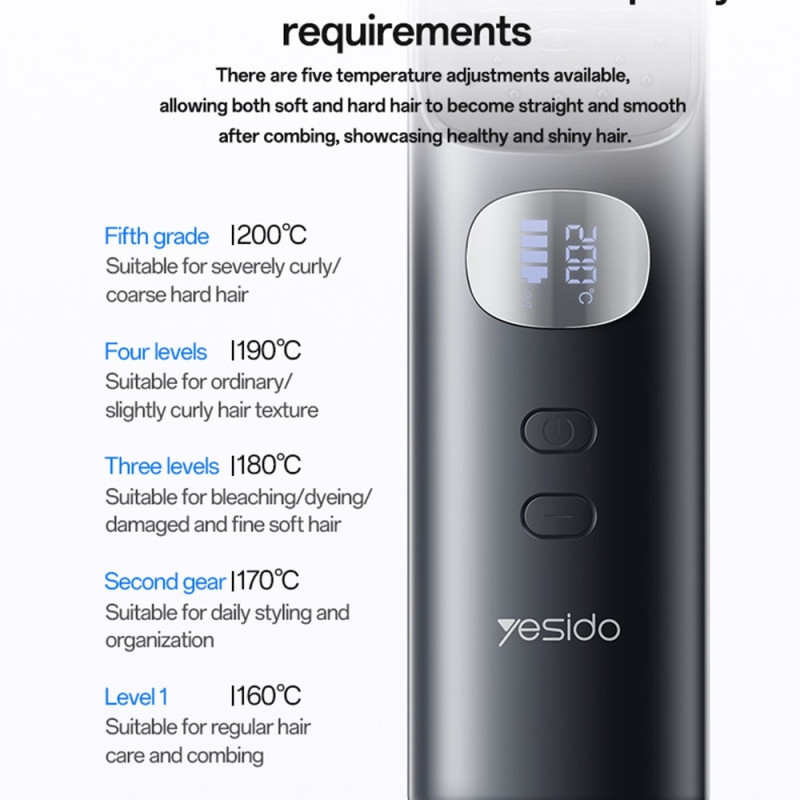 Ledningsfrit glattejern Krøllejern 3 temperaturer Digitalt display Stylingværktøj
