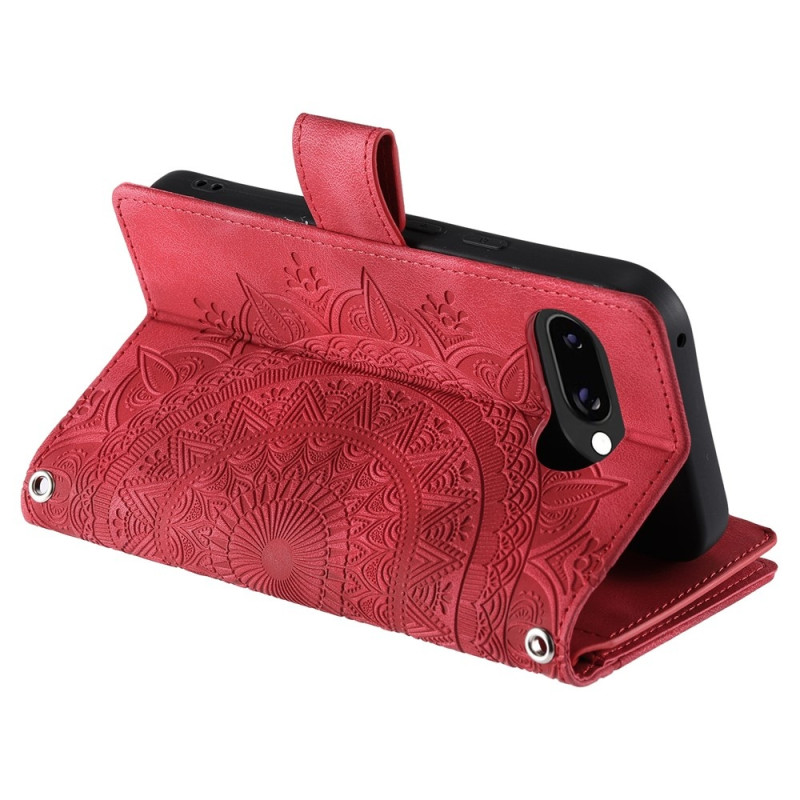 For Google Pixel 10a Wallet Case PU Leather Mandala Flower Pattern - Red