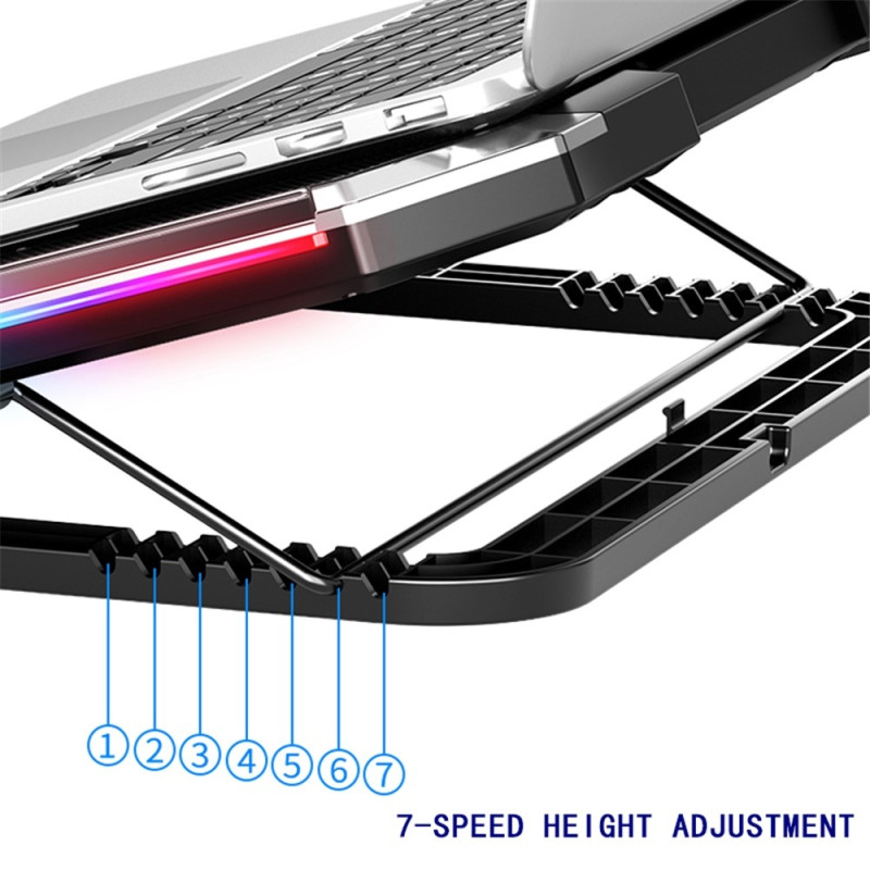 NUOXI Køleblæser Kølepude Gaming Laptop Lydløs Notebook Kølestander USB-porte RGB