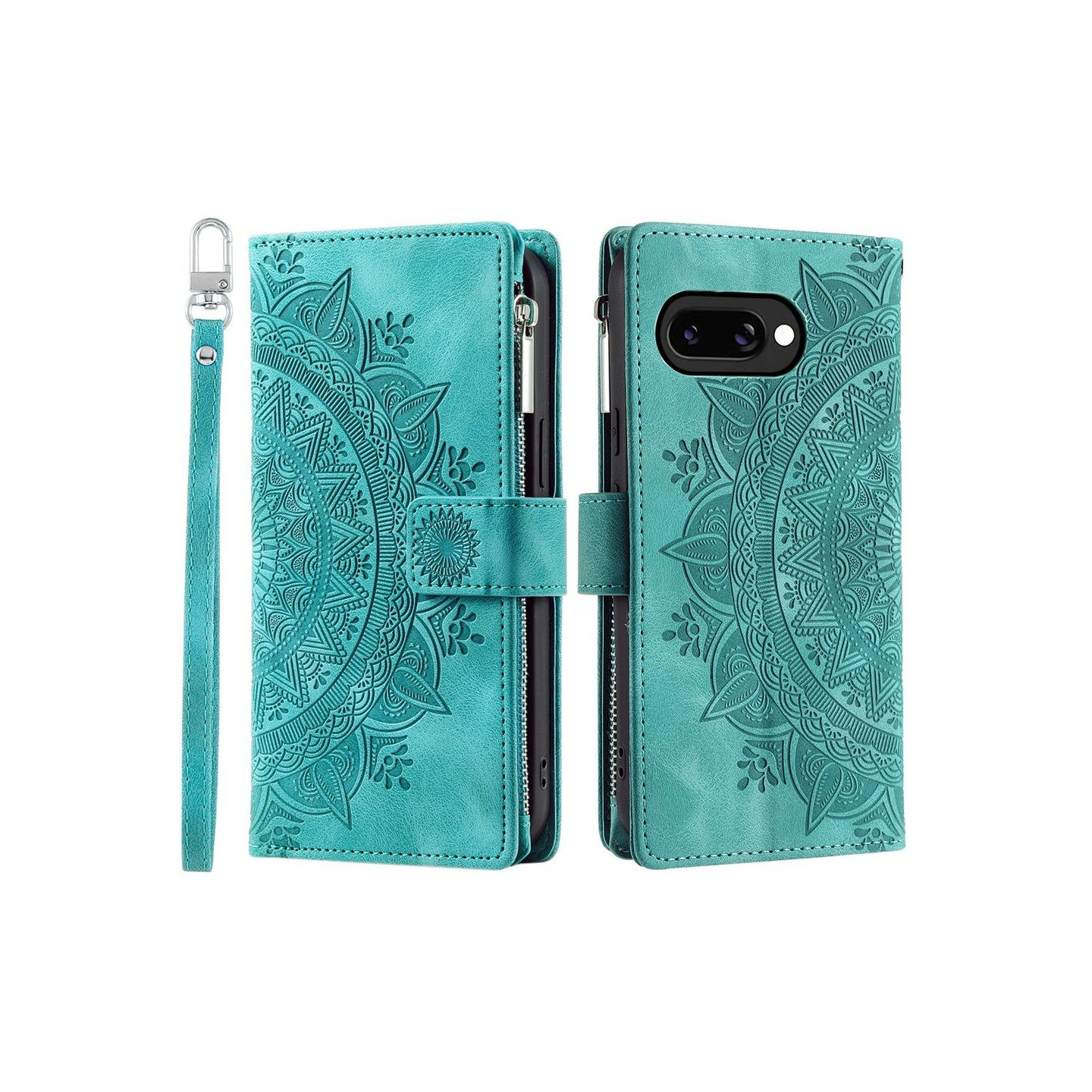 For Google Pixel 10a Wallet Case PU Leather Mandala Flower Pattern - Mint Green