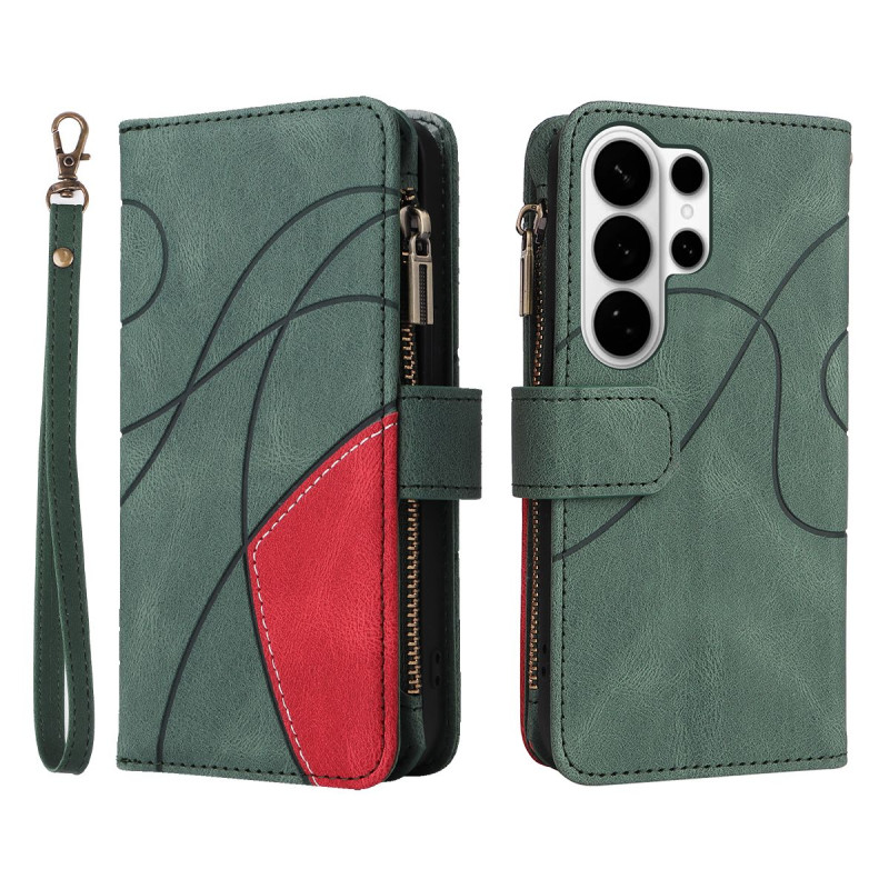 For Samsung Galaxy S26 Ultra Wallet Case with Zipper and Wrist Strap Stand - Green