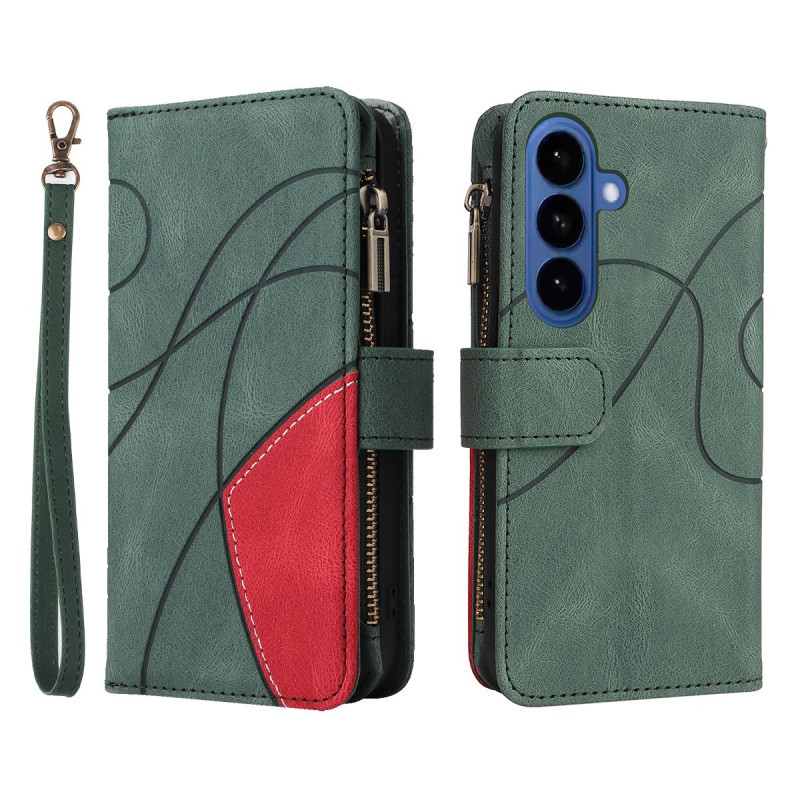 For Samsung Galaxy S26 Wallet Case with Zipper and Wrist Strap Stand