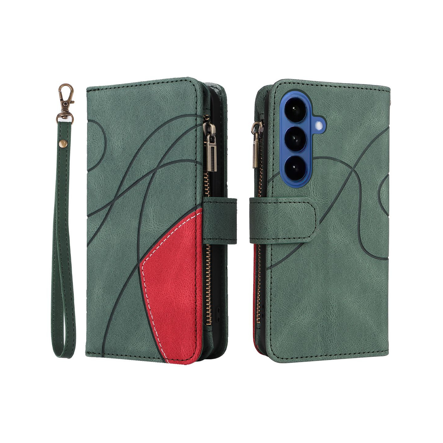 Til Samsung Galaxy S26 Pungcover med Lynlås og Håndledsrem Stander