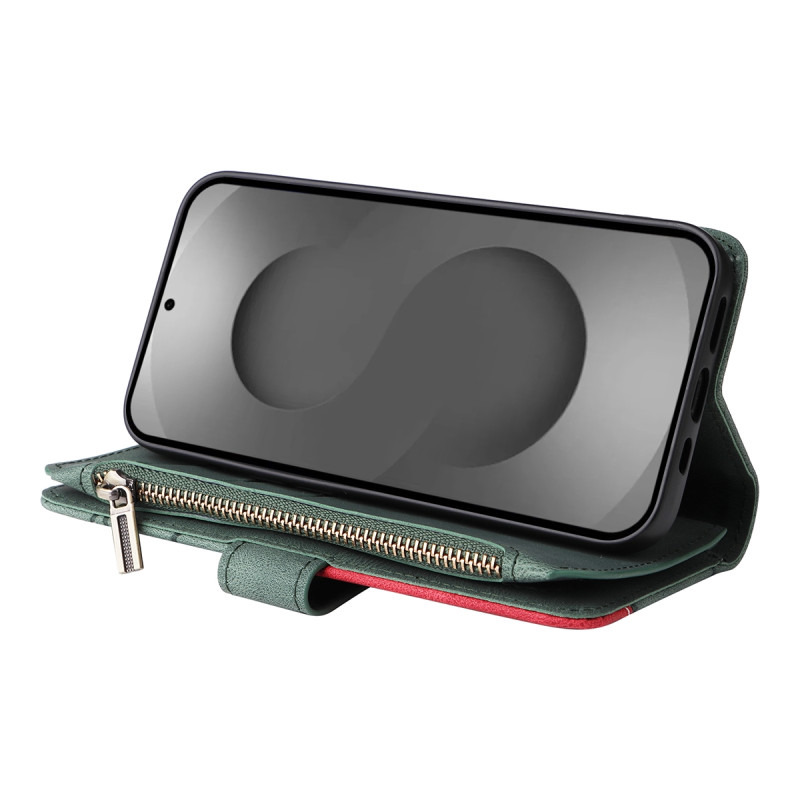 For Samsung Galaxy S26 Ultra Wallet Case with Zipper and Wrist Strap Stand - Green