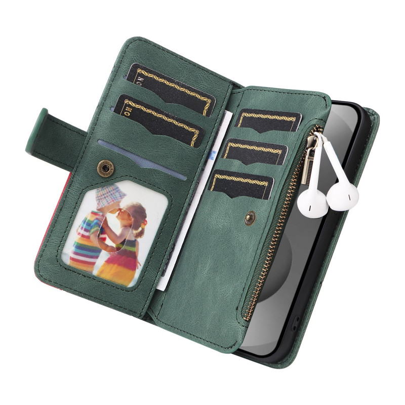 For Samsung Galaxy S26 Ultra Wallet Case with Zipper and Wrist Strap Stand - Green