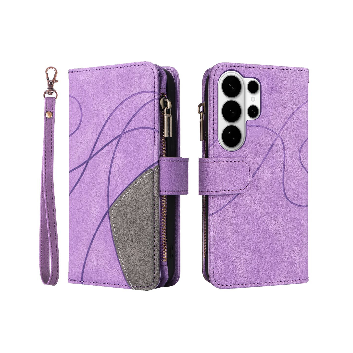 Til Samsung Galaxy S26 Ultra Pungcover med Lynlås og Håndledsrem Stander - Lilla