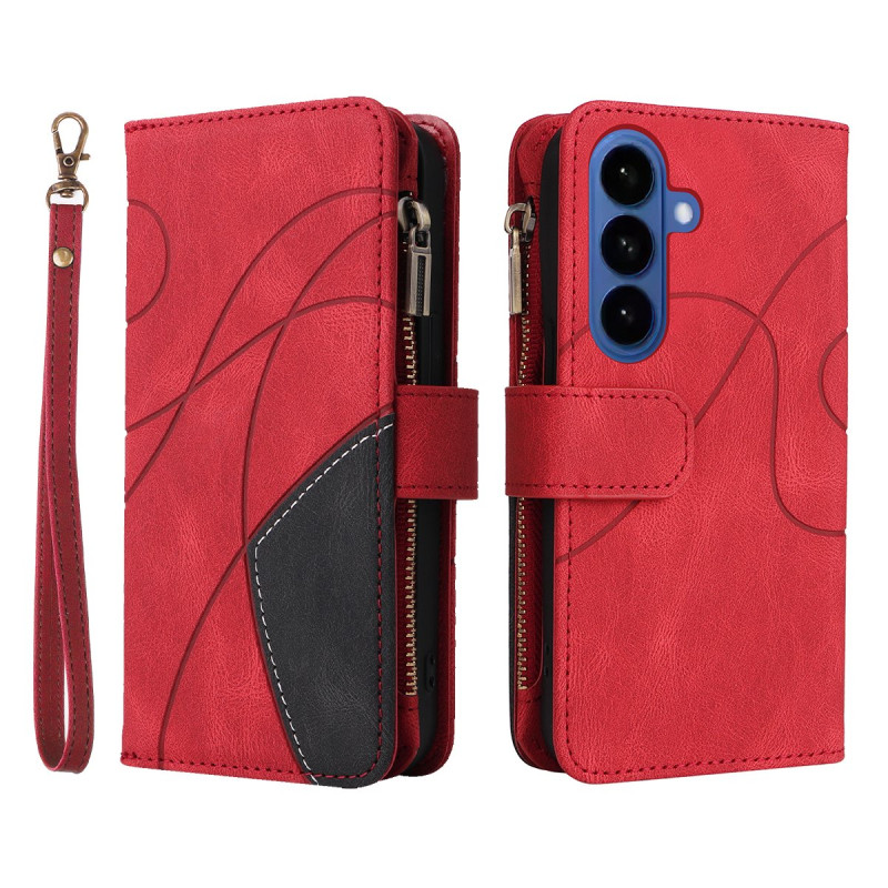 For Samsung Galaxy S26 Wallet Case with Zipper and Wrist Strap Stand