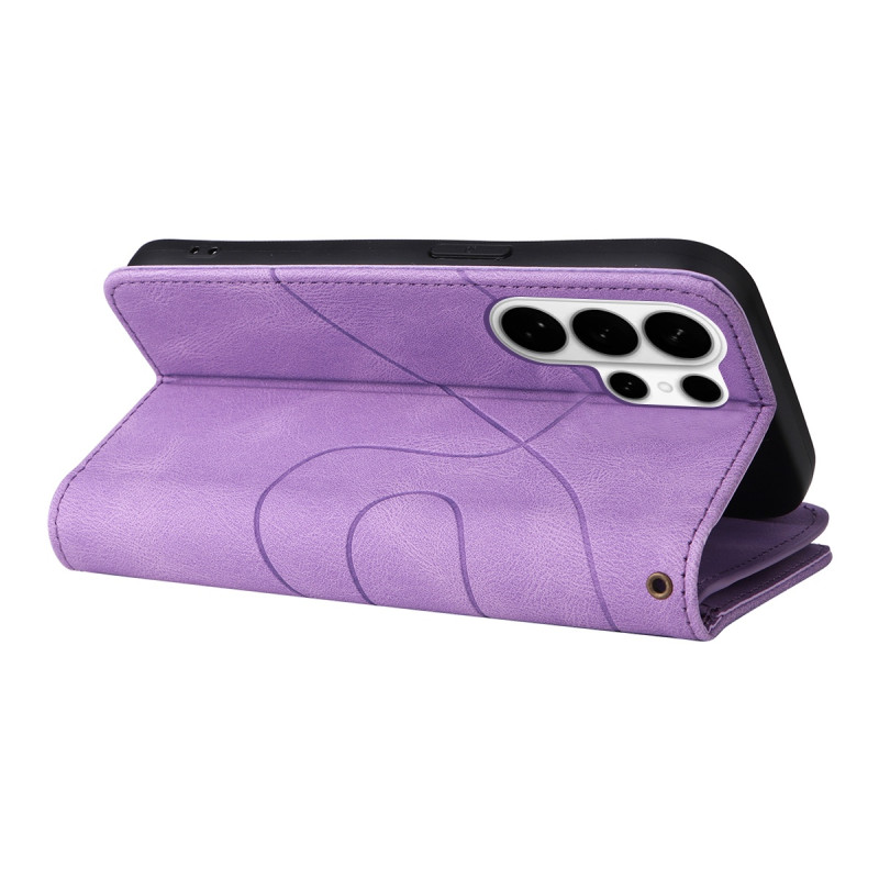 For Samsung Galaxy S26 Ultra Wallet Case with Zipper and Wrist Strap Stand - Purple