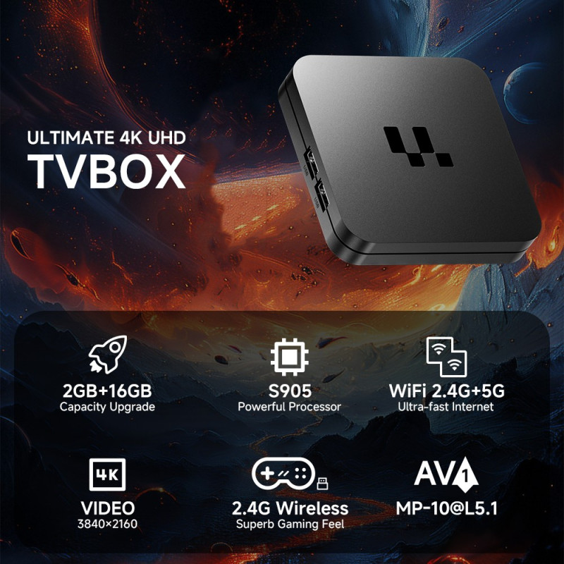Y1 4K Ultra HD Älytelevisioboksi S905 Siru 2.4G/5G Kaksikaistainen WiFi Android 16.0 1+8GB