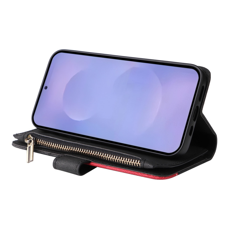 Til Samsung Galaxy S26 Pungcover med Lynlås og Håndledsrem Stander - Sort