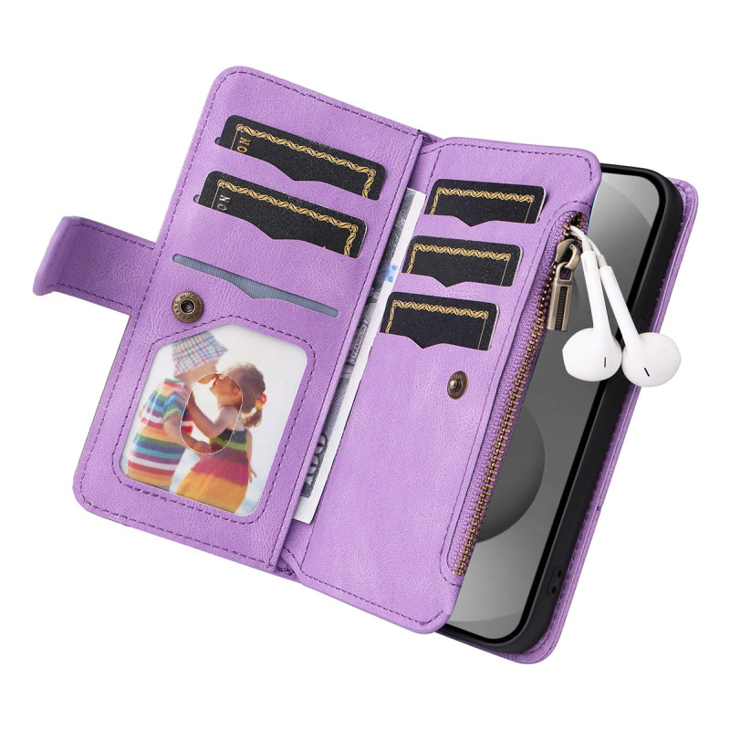 For Samsung Galaxy S26 Ultra Wallet Case with Zipper and Wrist Strap Stand - Purple