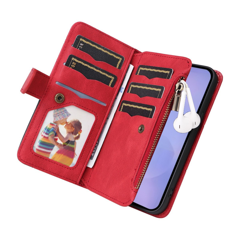 For Samsung Galaxy S26 Wallet Case with Zipper and Wrist Strap Stand