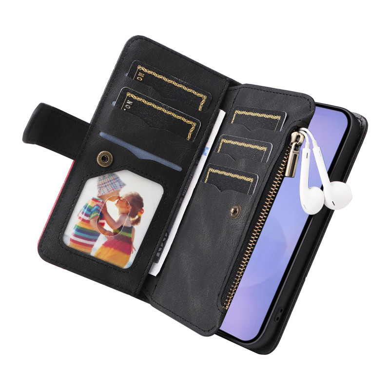For Samsung Galaxy S26 Wallet Case with Zipper and Wrist Strap Stand - Black