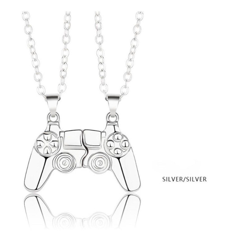 Magnetic Game Controller Necklace Couple Matching Pendant for Friends Valentine's Gifts Lover Silvery