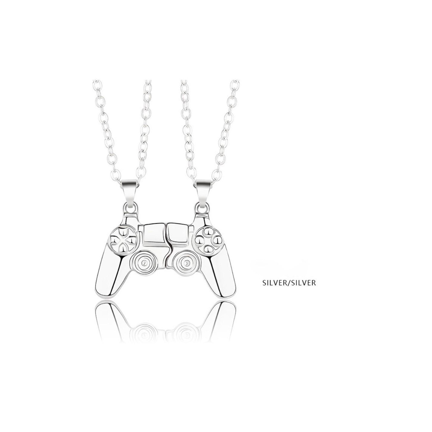 Magnetic Game Controller Necklace Couple Matching Pendant for Friends Valentine's Gifts Lover Silvery