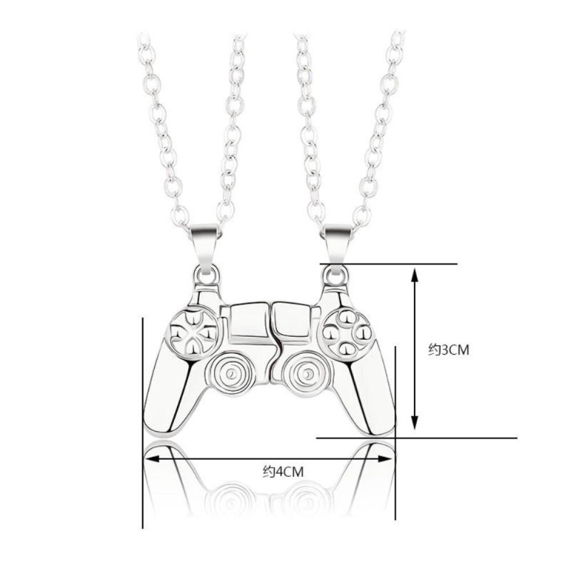 Magnetic Game Controller Necklace Couple Matching Pendant for Friends Valentine's Gifts Lover Silvery