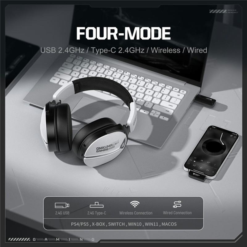 ONIKUMA GT887 Gaming Headset LED Kablede Over-Ear Hodetelefoner Mikrofon - Hvit