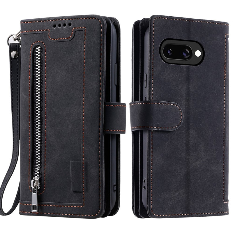 For Google Pixel 10a Case Zipper Pocket PU Leather Phone Cover with 9 Card Slots