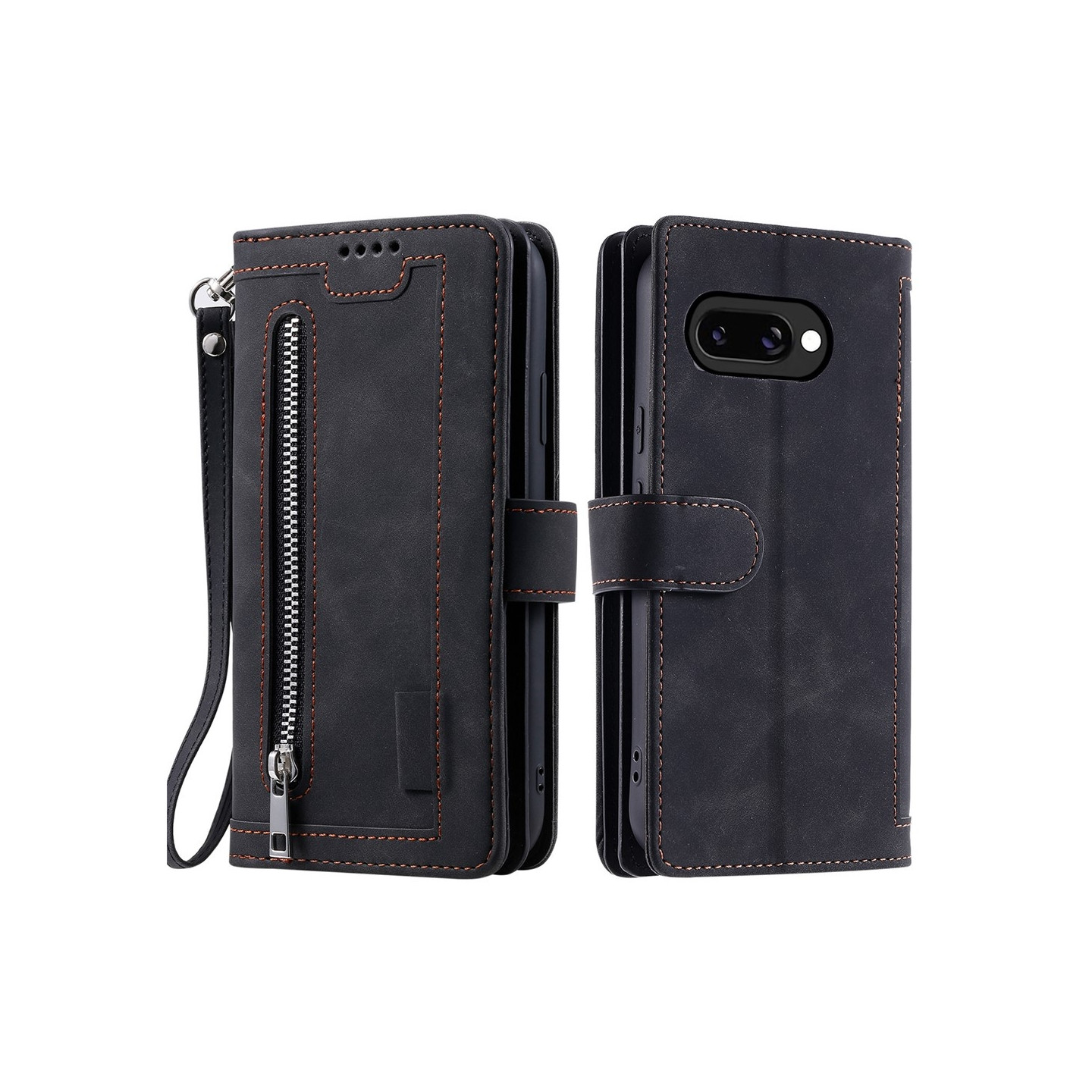 For Google Pixel 10a Case Zipper Pocket PU Leather Phone Cover with 9 Card Slots