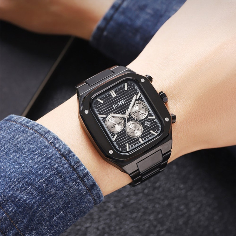 SKMEI Clock Business Quartz Watch Square Fashion Rannekello Luminous - Sininen
