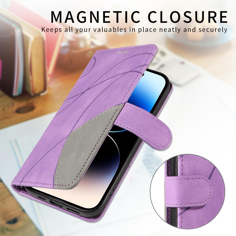 For Google Pixel 10a Wallet Case with Stand Bi-colour Design - Purple