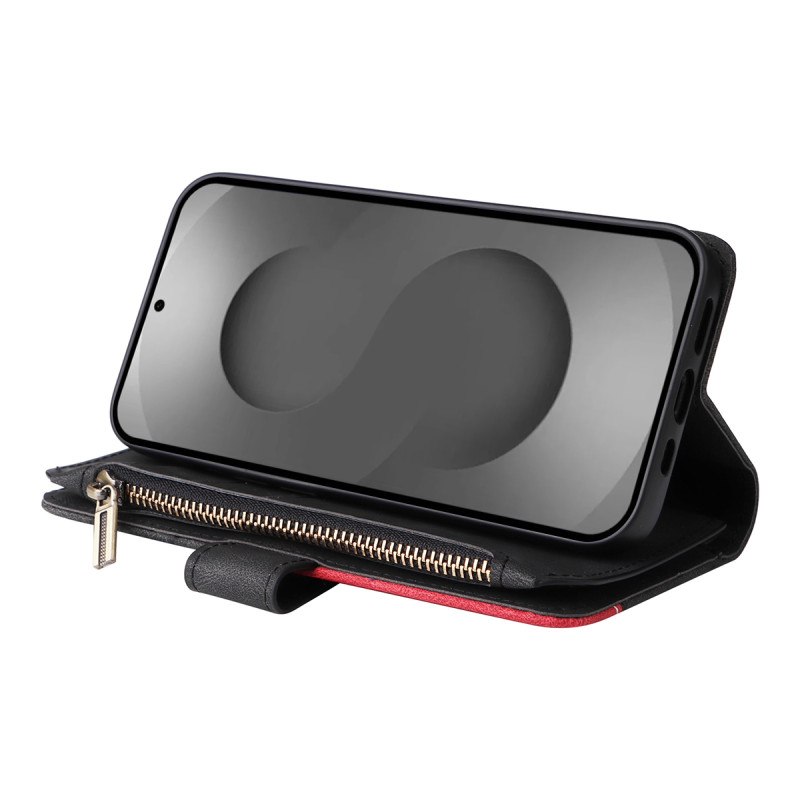 Til Samsung Galaxy S26 Ultra Pungcover med Lynlås og Håndledsrem Stander - Sort