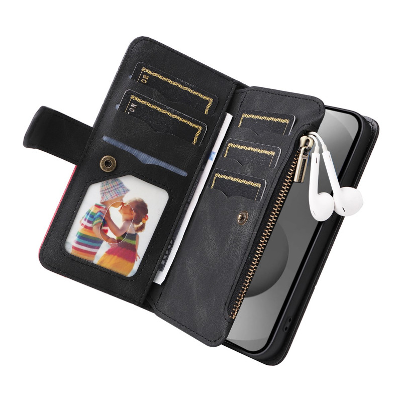 For Samsung Galaxy S26 Ultra Wallet Case with Zipper and Wrist Strap Stand - Black