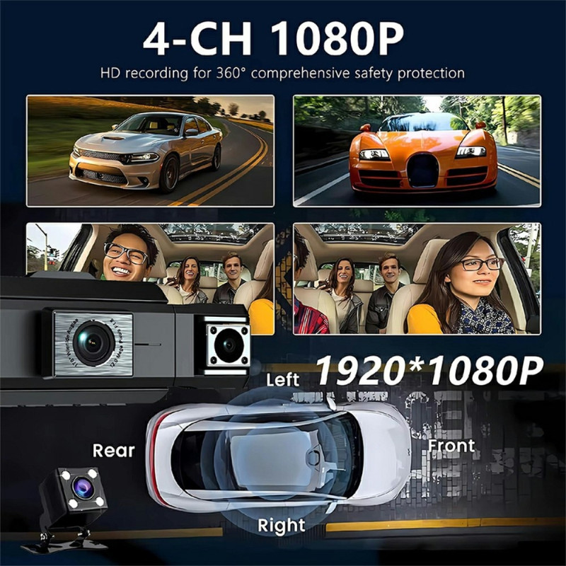 9728D 1080P WiFi Dash Cam HD 4 Channel Cameras with Night Vision Loop Recording