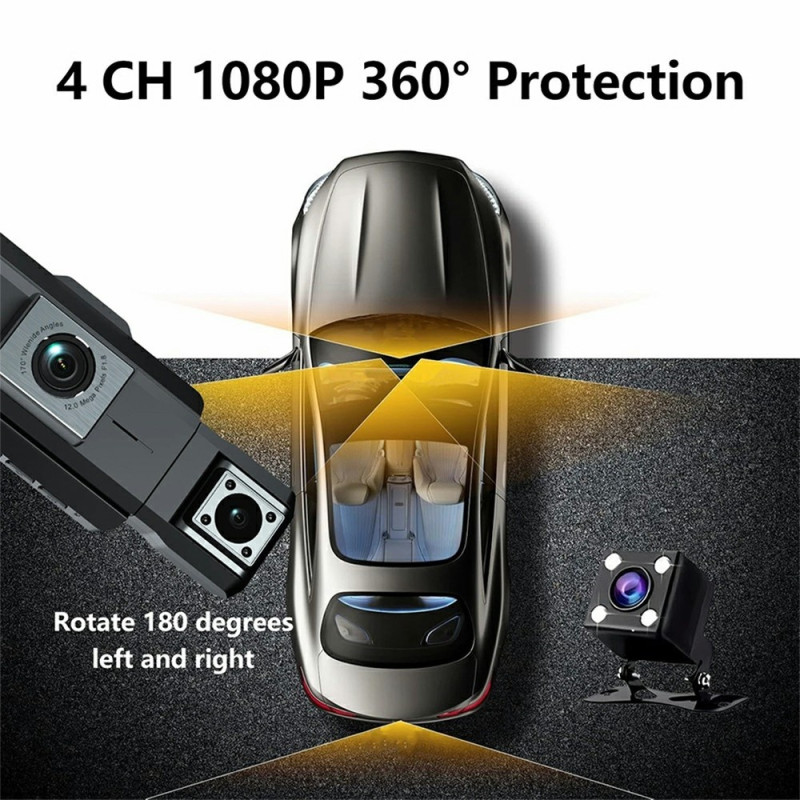 9728D 1080P WiFi Dash Cam HD 4-kanals kameraer med nattsyn, loopopptak