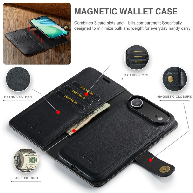 DG.MING For iPhone Air Wallet Case Detachable 2 in 1 - Black