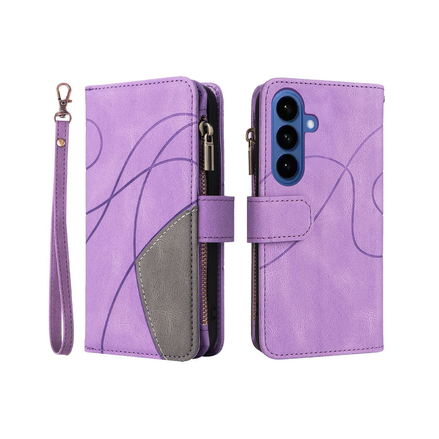 Til Samsung Galaxy S26 Pungcover med Lynlås og Håndledsrem Stander