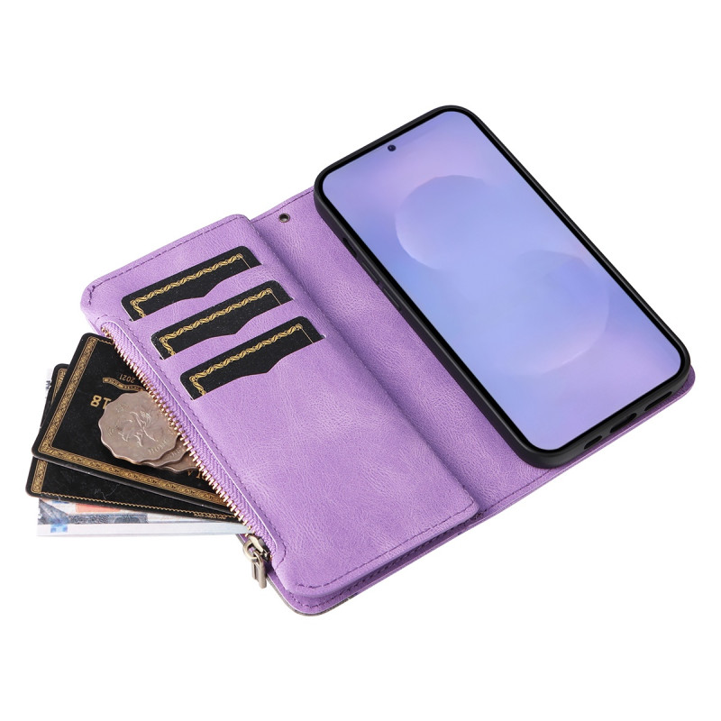 For Samsung Galaxy S26 Wallet Case with Zipper and Wrist Strap Stand