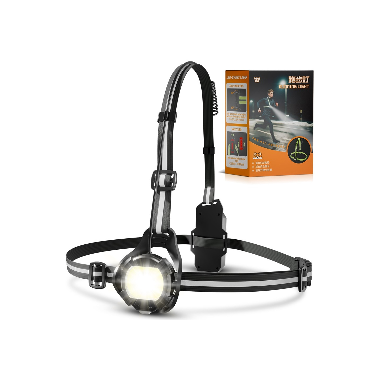 WEST BIKING Lygte Lommelygte Løb Cykling Advarselslys 500 Lumen - Sort