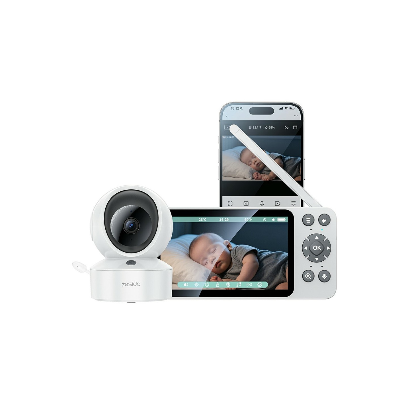 YESIDO Vauvamonitori Vauvakellokamera 2.4G+WiFi 1080P HD-videokamera Yönäkö