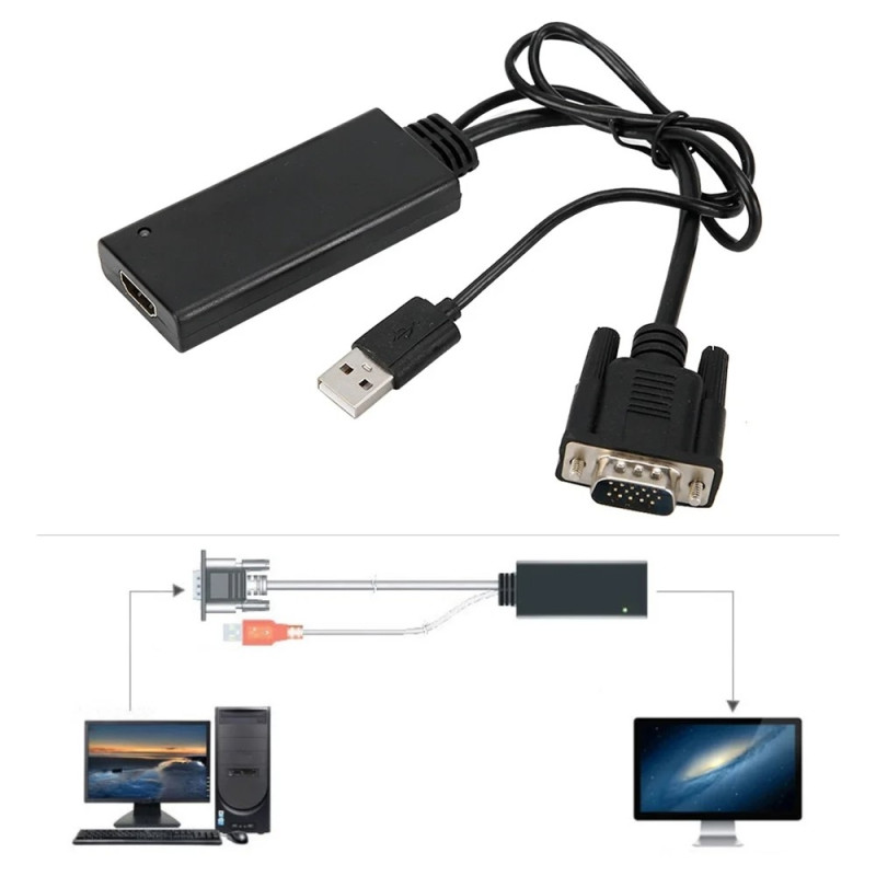 VGA + USB to HD Converter HD Video Adapter with Audio USB Power Supply