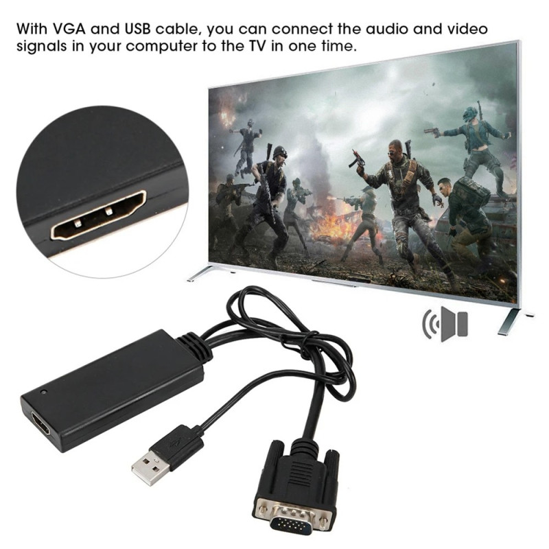 VGA + USB til HD-konverter HD-videoadapter med lyd USB-strømforsyning