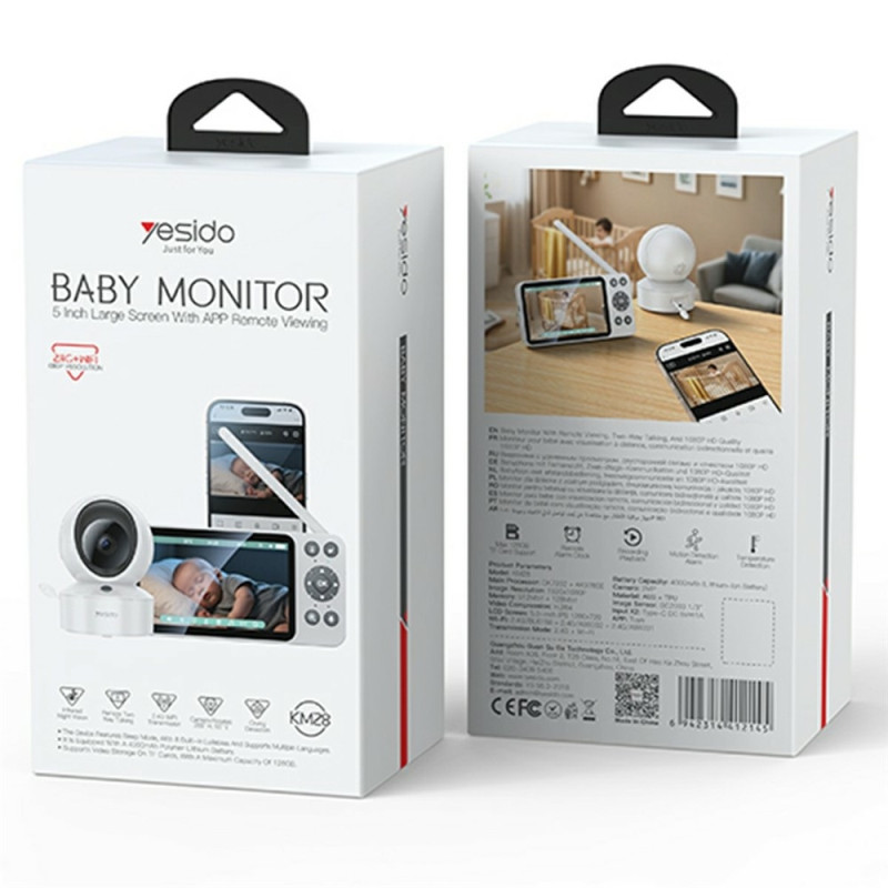 YESIDO Vauvamonitori Vauvakellokamera 2.4G+WiFi 1080P HD-videokamera Yönäkö