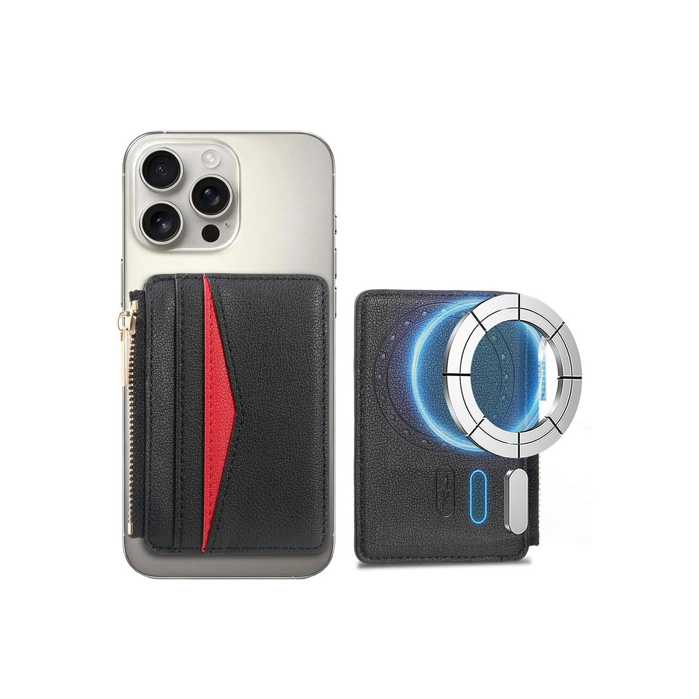 Korttikotelo, luottokorttikotelo, magneettinen vetoketjullinen korttikotelo, korttitasku - musta