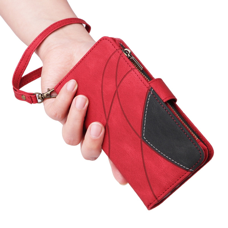 For Samsung Galaxy S26 Ultra Wallet Case with Zipper and Wrist Strap Stand - Red